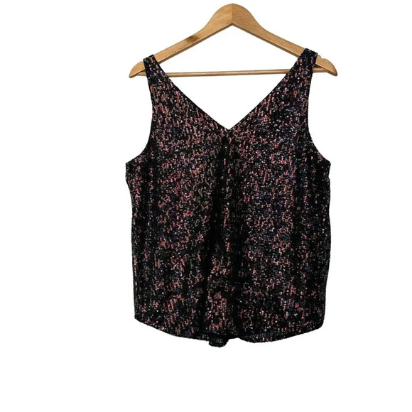 Loft Women's Blouse Top Size M Black Sequin 100% Polyester Sleeveless V-Neck NEW - Picture 2 of 8